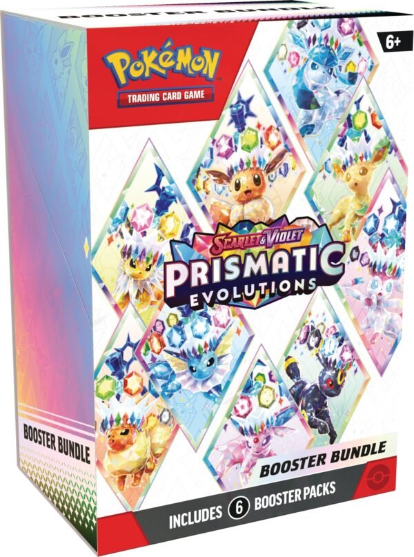 Paquete de cartas Pokémon Prismatic Evolutions Booster Bundle en inglés, cartas coleccionables oficiales y raras